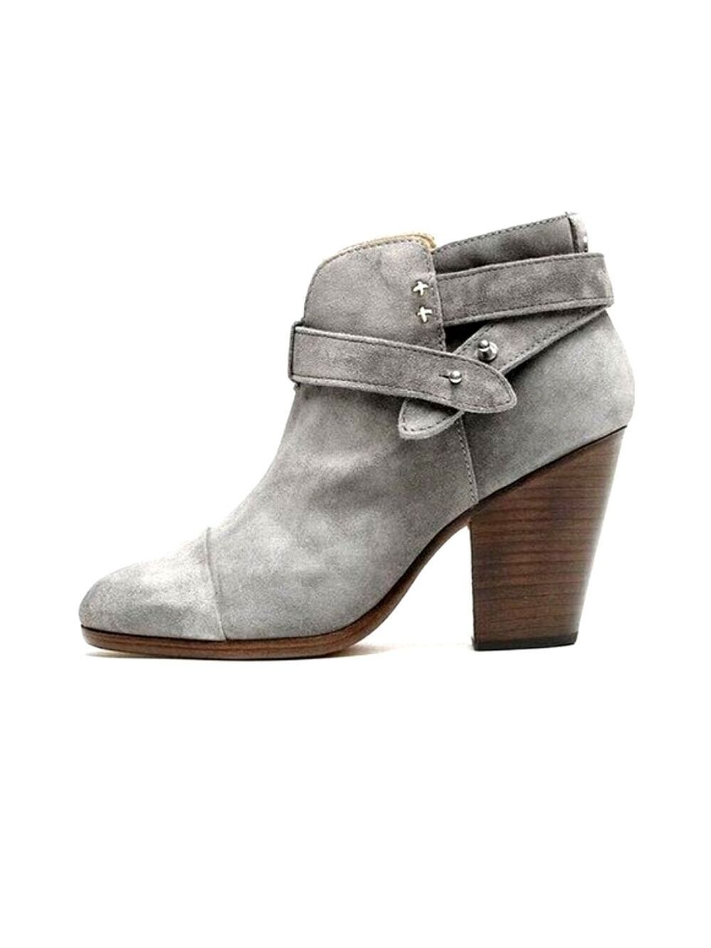 Rag & Bone Harrow Boots Suede Leather Ankle Heels Slip On Light Grey Size 38.5